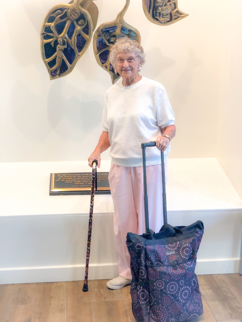 Marvelene Kooistra carries her stylish, purple cane, which she says give away her age at 97 years old.